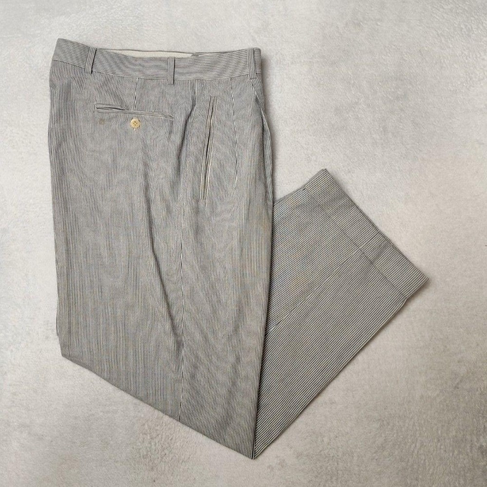 Zanella Pants Mens 33x29 Gray Striped Duncan Pleated Cuffed Dress Straight Italy